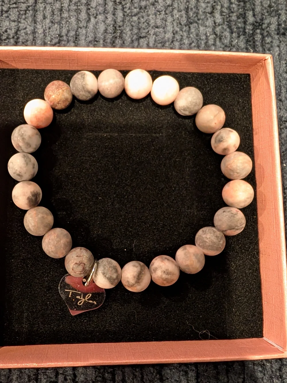 Taylor Swift Happy Birth-Tay Pink and Cream Stone Bead Bracelet with Heart Charm